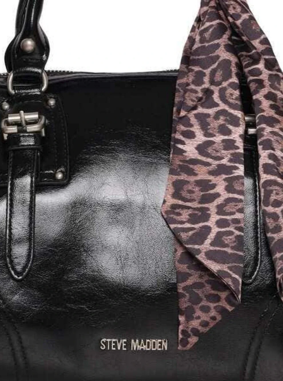 Steve Madden Satchel Handbag with Leopard Scarf